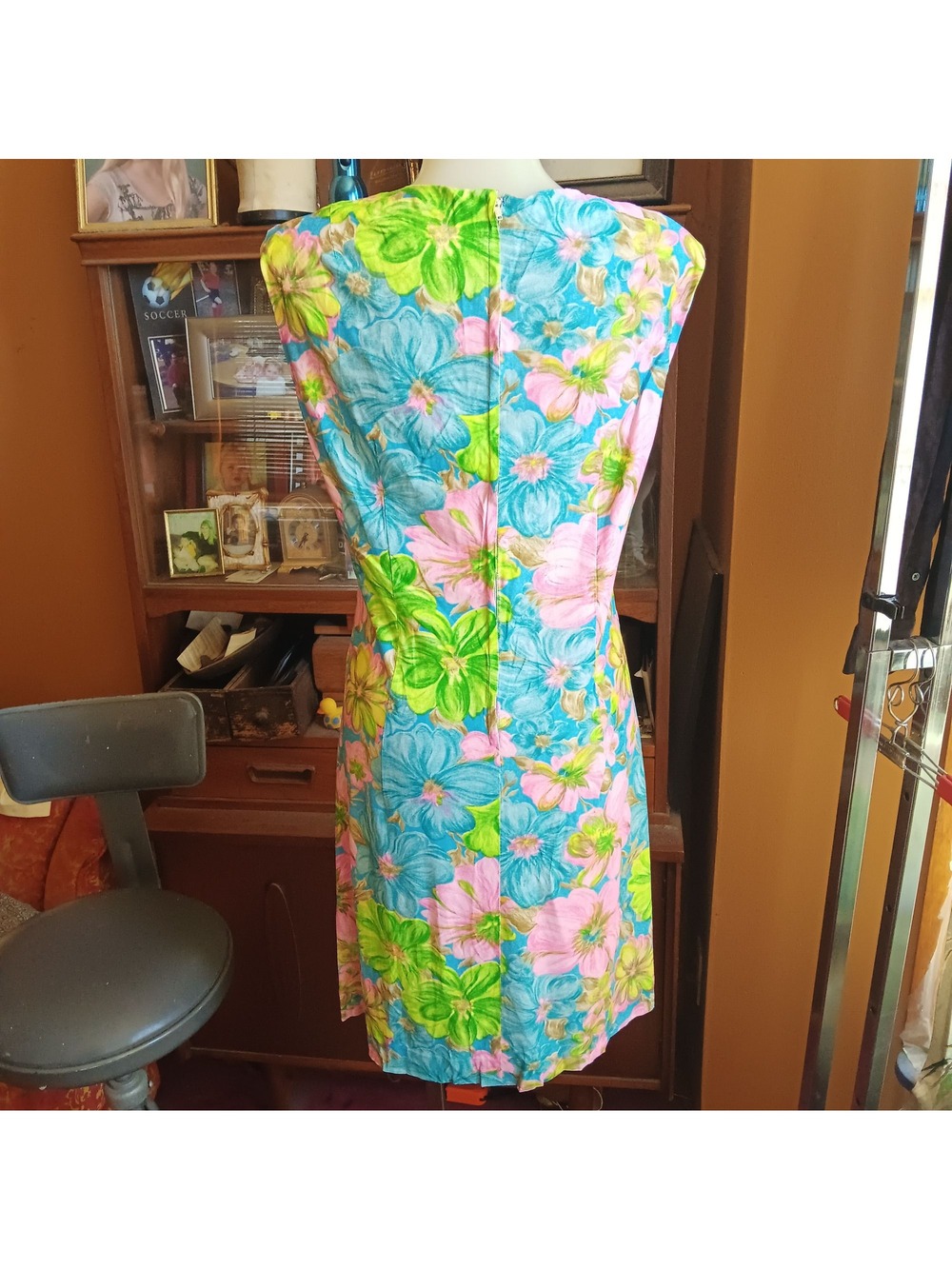 1960's Handmade sz 10 True Vintage Dress Floral Sleeveless Bow Summer Church Mom - Picture 3 of 7